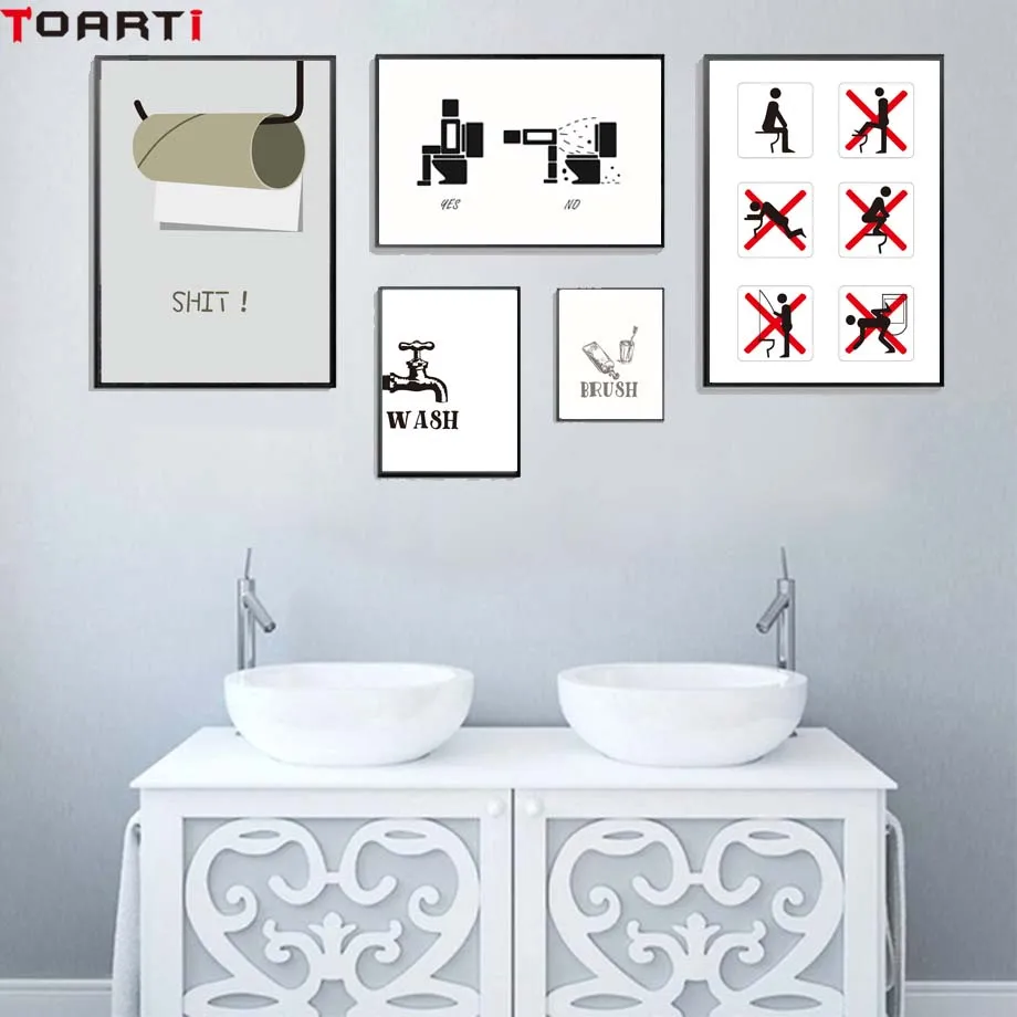 Toilet Note Poster Wash Hands Brush Teeth Canvas Painting For Bathroom Washroom Modern Wall Picture Art Prints Murals Home Decor (1)