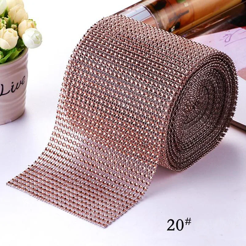 

4.75"x1Yard Champagne Diamond Mesh Wrap Rhinestone Ribbon Wedding Supplies Home Decoration DIY Accessories 24 Rows Net Drill
