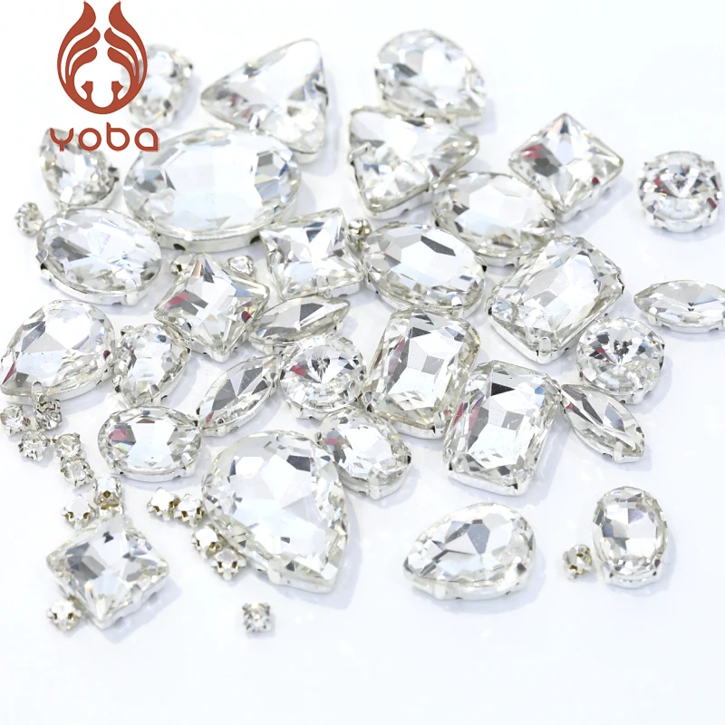 Sell at a loss ! High Quality Mixed Shapes White Sew On Rhinestones ...