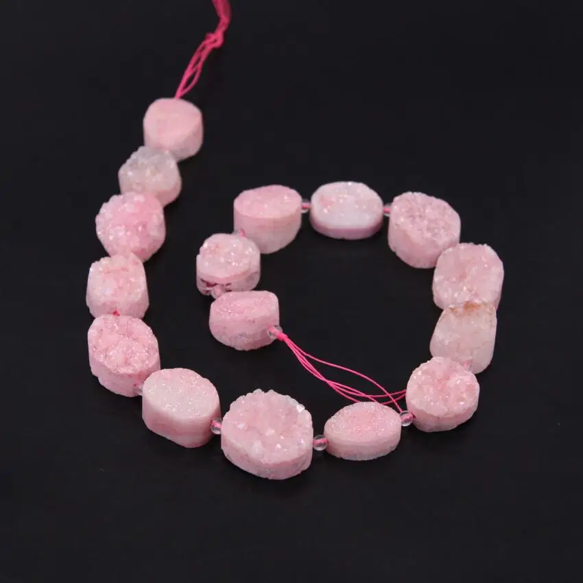 

Approx16Pcs/Strand Pink Titanium Natural Agates Drusy Geode Freeform Oval Slab Pendant Beads,Raw Quartz Druzy Nugget Jewelry