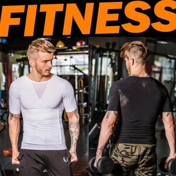 Men's Compression T-Shirt Posture Corrector Shaper Compression Body Building Shirt for Men Summer Slim Dry Quick Under Shirt