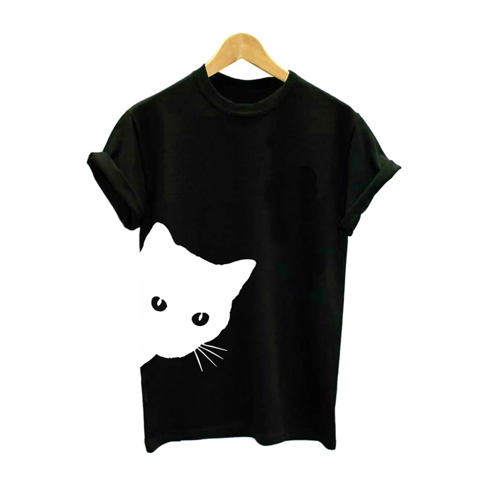 لطيف القط تصميم تيشيرت بأكمام قصيرة طاقم الرقبة القطن الرجال النساء الصيف أعلى الأزياء المحملة 2019