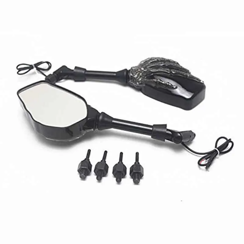 

12V Motorcycle Turn Signals LED Skull Skeleton Hand Claw Side Rearview Mirrors 8mm/10mm Left Right