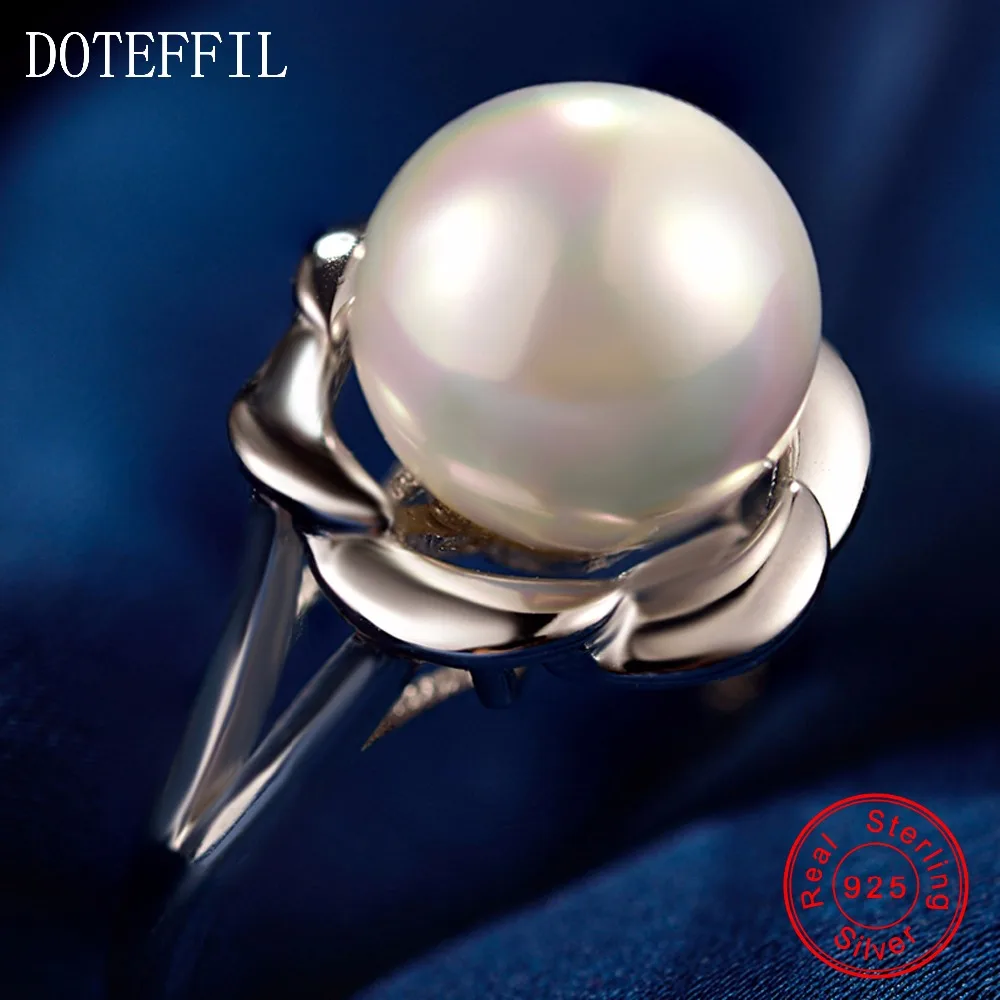 

Charm Flower Ring Woman 925 Sterling Silver Fashion High Quality AAA 10mm Pearl Woman Jewelry