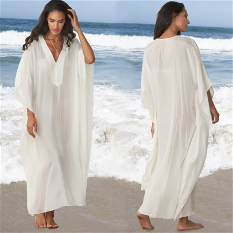 

Ladies Loose Beach Kaftan Cover Up Swimwear Bathing Suit Saida De Praia Bikini Women Ups Pareo Silk Quality Robes Outside Smock