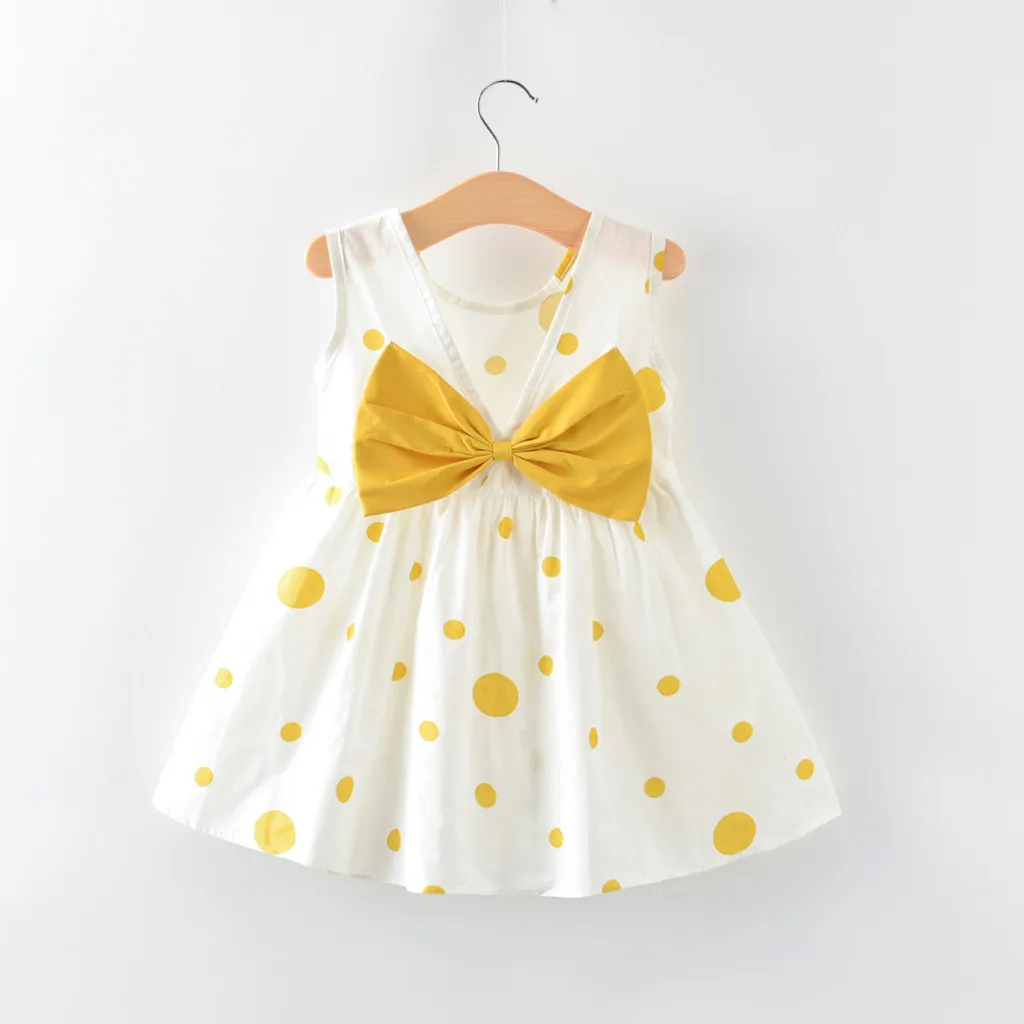 

Summer New Fashion Toddler Kid Baby Girl Dot Print Bow Casual Princess Party Sundress Dress Wholesale Free Ship Z4