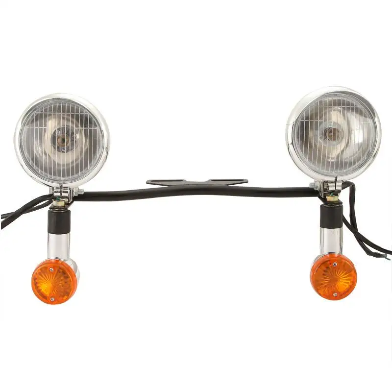 A Set Chrome Motorcycle Light Bar Kit Passing Light Bullet Turn Signal