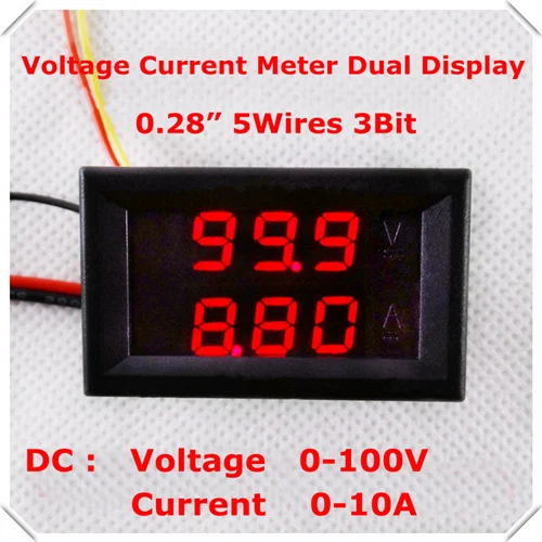 RD DC 0-100 V/10A светодиодный дисплей красный+ зеленый 0,28 Цифровой амперметр вольтметр 5 провод 3 Бит автомобильный измеритель напряжения тока [4 шт./партия] - Цвет: red red