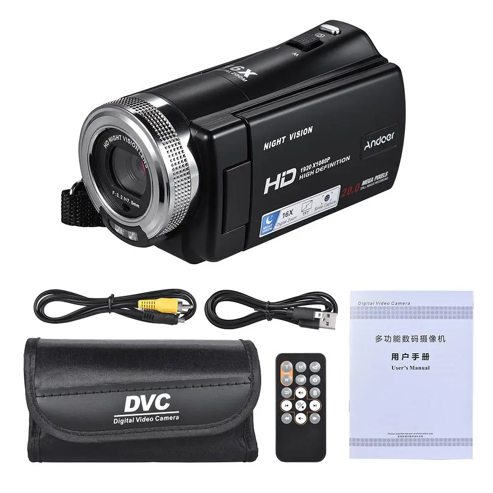  Cámara de vídeo V12 1080P Full HD 16X videocámara de grabación de Zoom Digital con 30 pulgadas de p