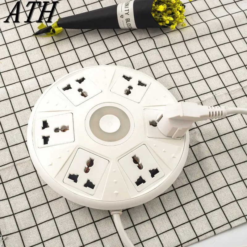 

ATH Multifunction Universal Socket Extended Power Strip Socket 6 Way with 2m Cable Extension Adapter Multi Switched