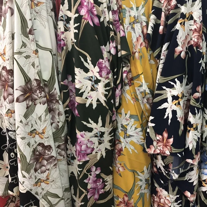 

145cm width Elastic wrinkle fabric big flowers pattern can't see through with stretch for skirt suit-dress headband JX-4201