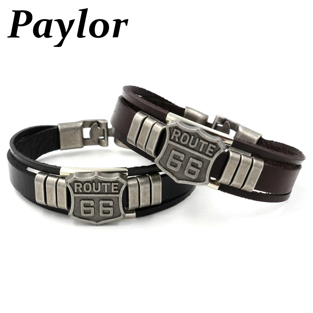 

Paylor Fashion Route 66 Bracelet Men Casual Fashion Braided Leather Bracelets For Women Freedom Bracelet Punk Rock Men Jewelry