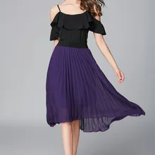 Темперамент Европа и Америка реальные стиль женские богемные Плиссированные шифон листьев лотоса пышная Свободная юбка