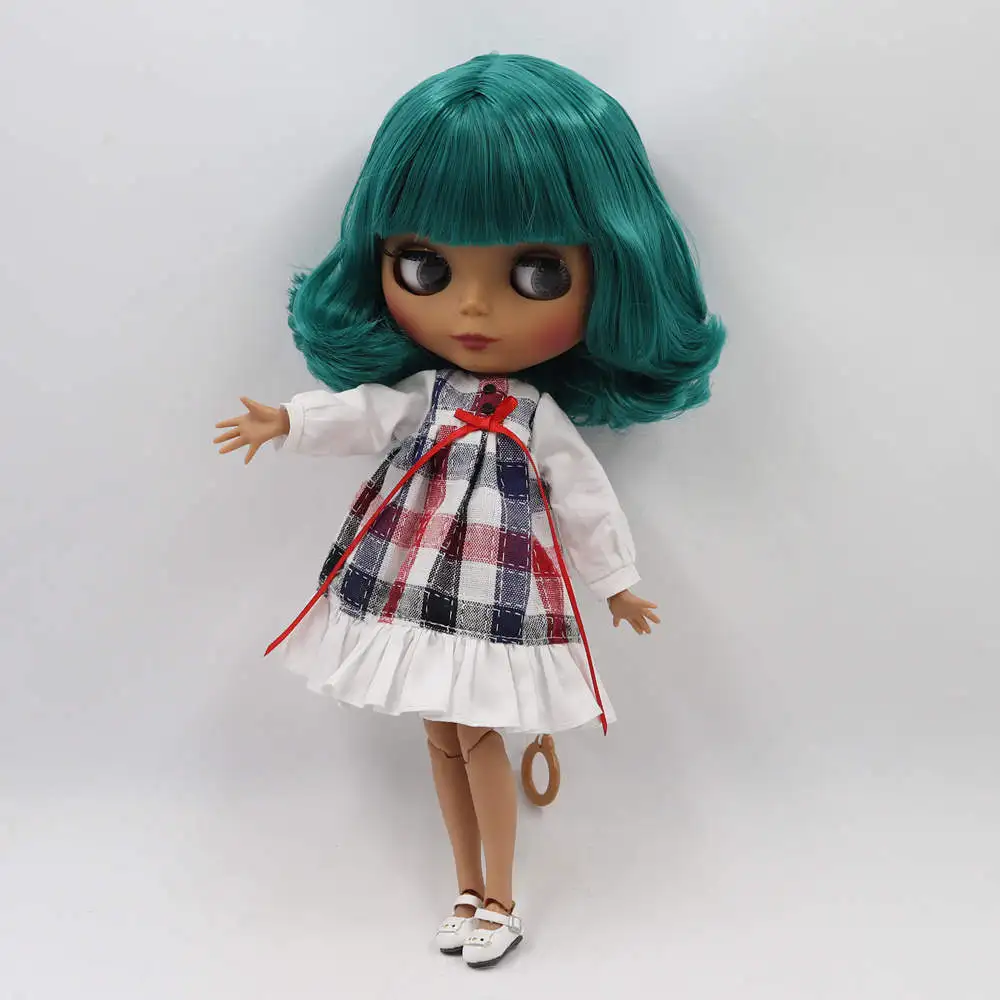 suit doll Blyth кукла 30 см темная кожа матовое лицо Ретро зеленые короткие волосы 1/6 суставное тело ледяной SD DIY Высокое качество игрушки подарок - Цвет: suit doll