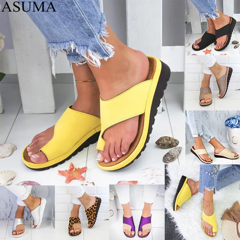 

Women PU Leather Shoes Comfy Platform Flat Sole Ladies Casual Soft Big Toe Foot Correction Sandal Orthopedic Bunion Corrector