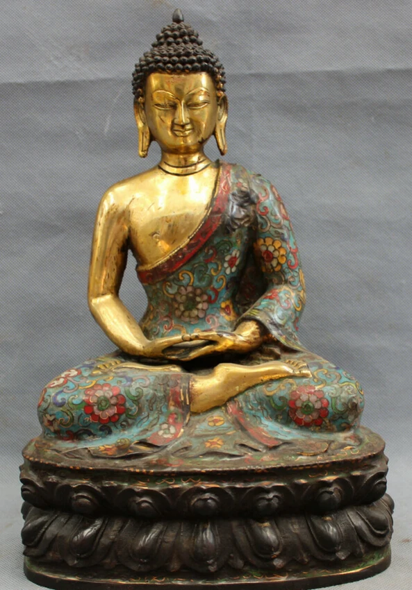 

fast shipping USPS to USA S1281 13" Tibet Cloisonne Bronze Gilt Buddhist Shakyamuni Sakyamuni Buddha Robe Statue