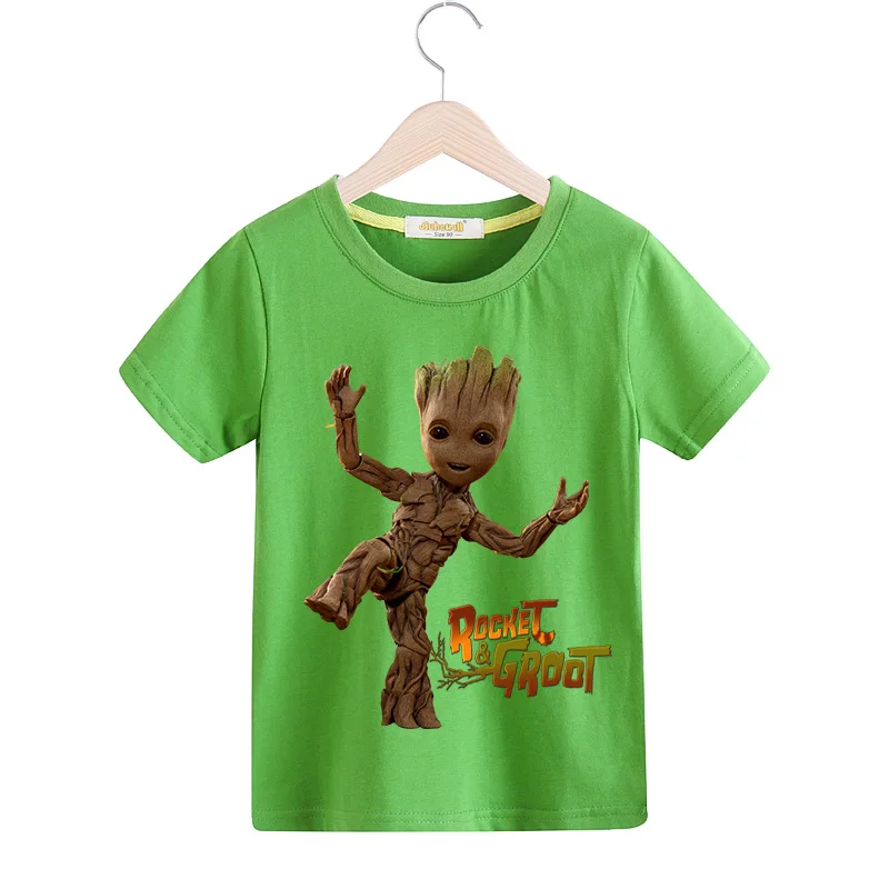 Футболка для мальчиков и девочек Детские футболки Детские летние футболки с короткими рукавами, топы, одежда Детские футболки с принтом «I'm Groot», костюм TX147 - Цвет: Green
