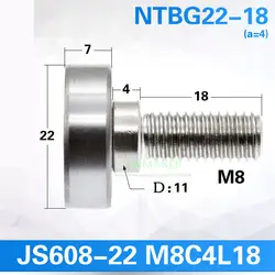 10 шт. 608zz внешний Резьбовая опора, M8 винт, Нержавеющая сталь подшипник/Подшипниковая сталь подшипник, вращающееся колесико JS608-22M8C4L18