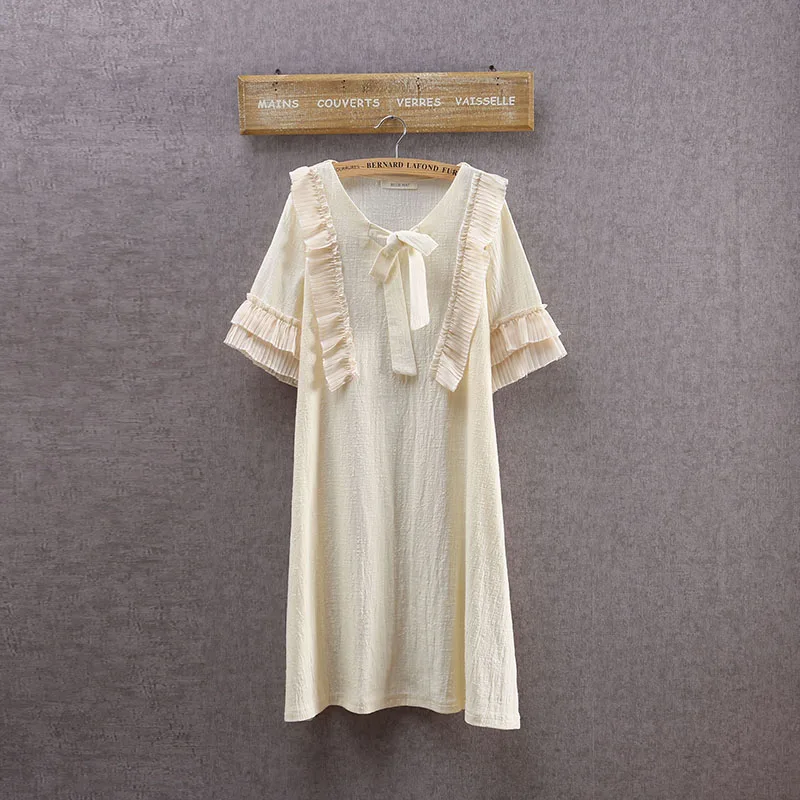 

Mori Girl Preppy Style Bow Dress Sweet Cotton Ruffles Lolita Clothing Vintage Retro Hippie Boho Women Short Dress Summer 16940