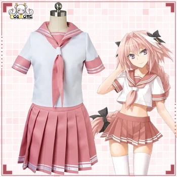 

[Stock]Anime Fate Grand Order Astolfo Cosplay Costumes Apocrypha Rider Pink JK School Uniform Sailor Suit Tops Skirt Outfit Free