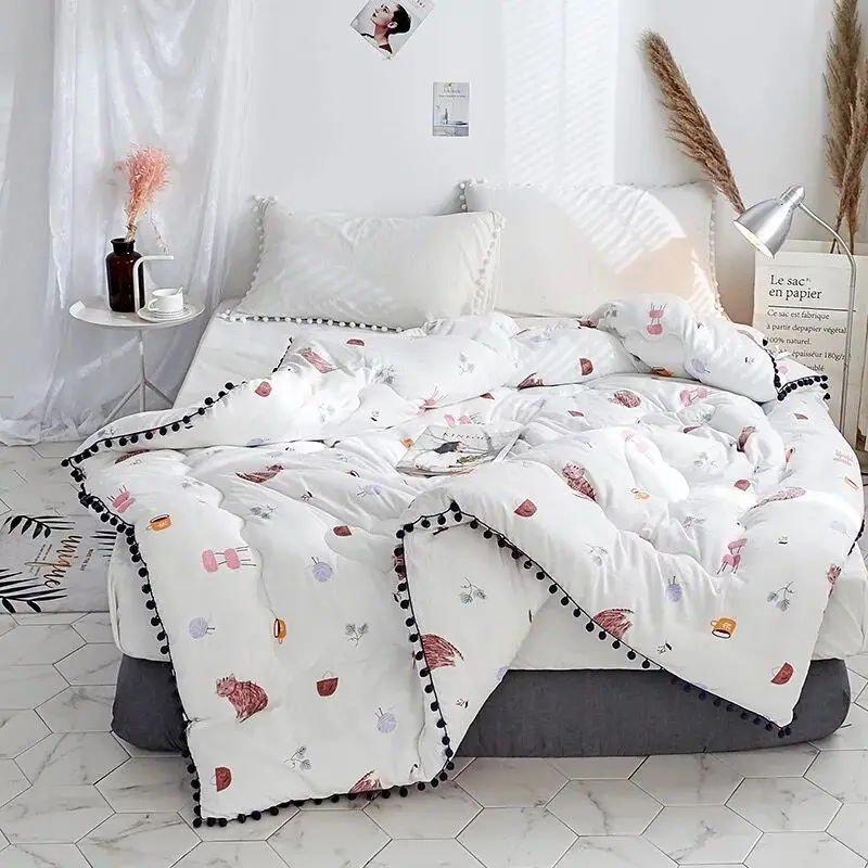 GraspDream/милое белое зимнее стеганое одеяло для дома/отеля, постельное белье с принтом, теплое осеннее одеяло с наполнителем для спальни - Цвет: as the picture shows