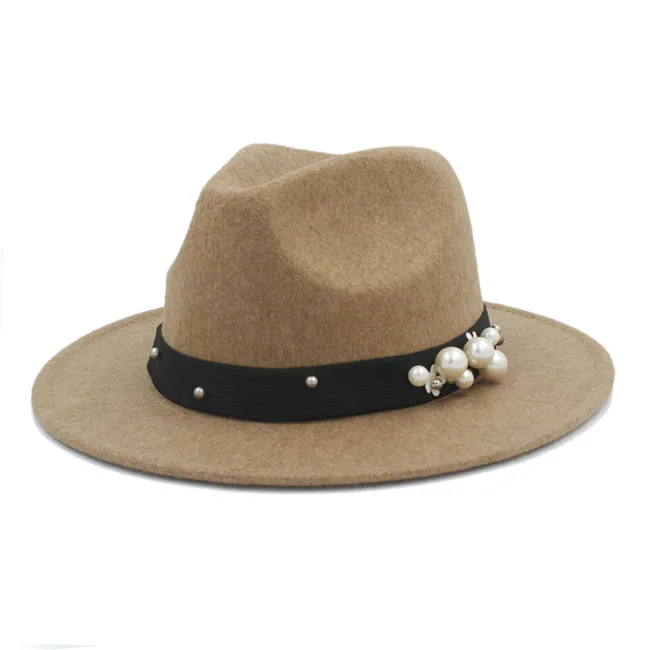 Мода шерсть Мужская Женская зимняя Осенняя фетровая шляпа для элегантных Laday широкополых сомбрерос джаз шляпа для джентльмена топ шляпа 20 - Цвет: Khaki