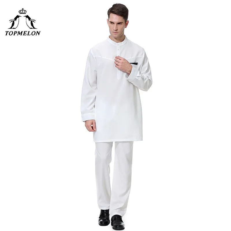 TOPMELON Qatar Kurta Арабский мусульманский ислам комплект одежды мужские juba thebe топы и брюки S-3XL размера плюс новая модная одежда