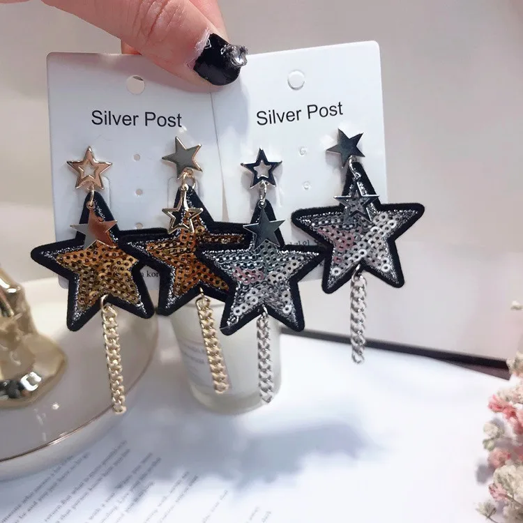 big star chain earrings 925 silver post Hypoallergenic fadeless alloy fashion jewelry dangle earrings women Valentine