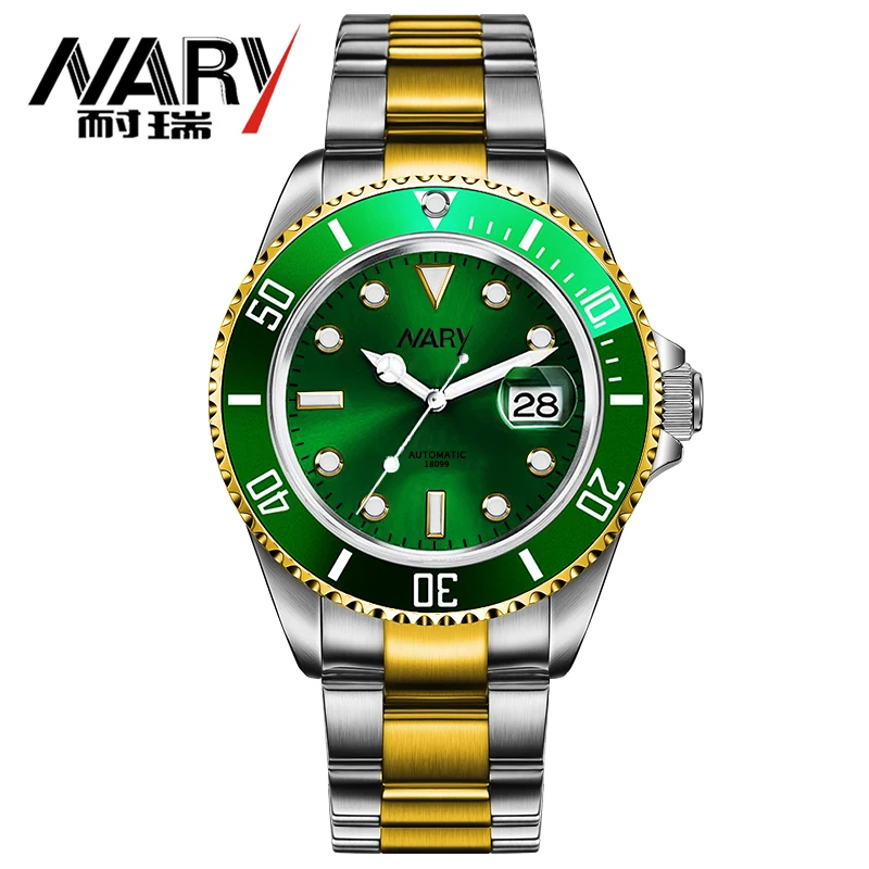 

2017 NARY Top Brand Luxury Sport Designer Bezel Gold Skeleton Mechanical Watch Men Military Stainless Steel Clock Wristwatches