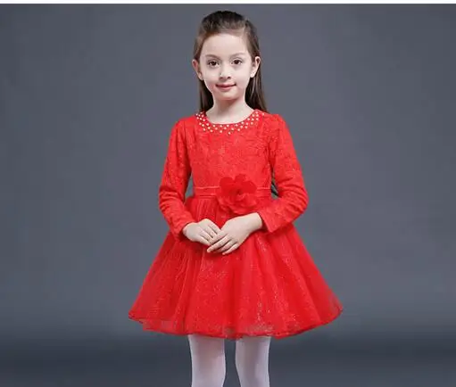 red/white 110 160 Toddler girl fashion long sleeves lace party gift ...