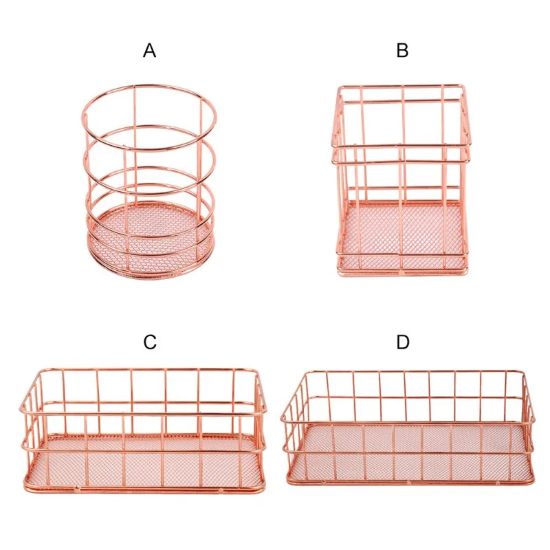 Розовое золото кованые корзины для хранения розовый стол офисные аксессуары для дома и сада Организации