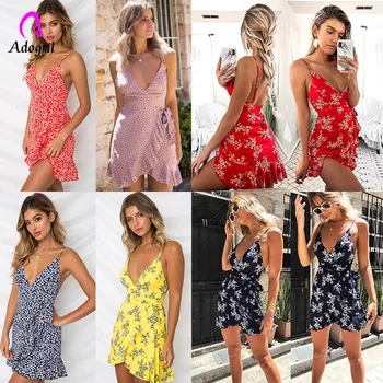 dot patterned v neck spaghetti strap dress rural style ruffle sashed backless sleep dress printed women bodycon dress tie neck contrast binding ruffle dress