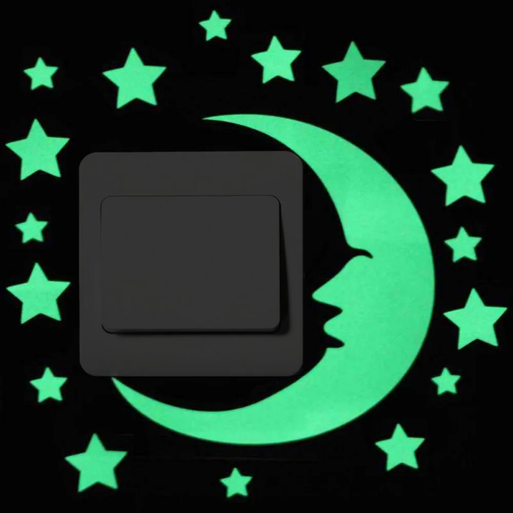 Luminous Cartoon Switch Sticker Glow in the Dark Cat Sticker Fluorescent Fairy Moon Stars Kid Room Decoration Home Decor luminous wall stickers wall stickers vinyl decal stickers