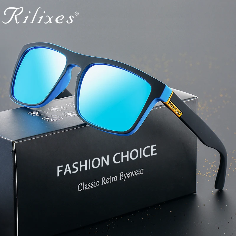 

RILIXES 2018 New Men Polarized Sunglasses Classic Men Wrap Frame Brand Designer Sun glasses UV400 All-Fit Mirror Sunglass