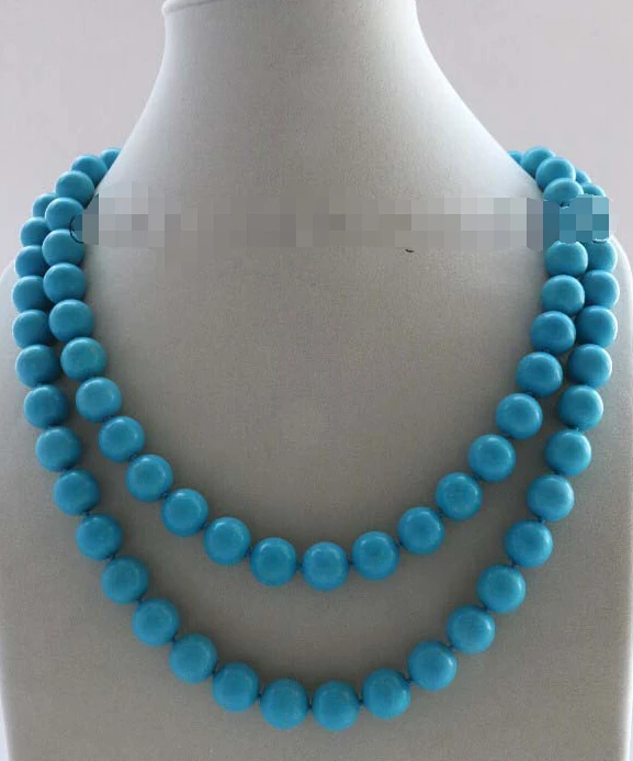 

******** 48" Longest Natural 14mm Green Round Turquoise Necklace #f2178!