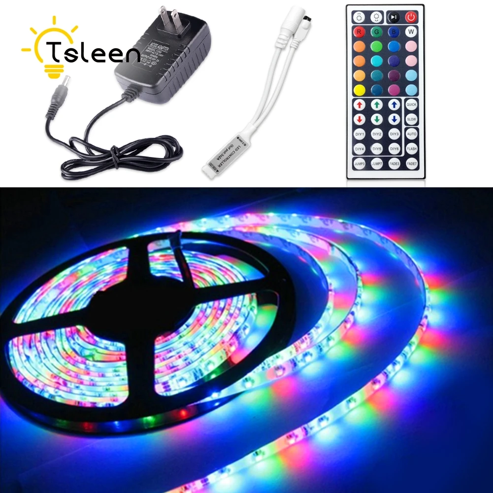 TSLEEN 1 шт. 5 м 300 светодио дный s RGB светодио дный полосы света SMD5050 DC12V гибкая освещения строка лента лампа украшение дома светильники