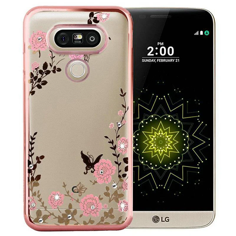 

for LG G4 Case Luxury Flower Plating Transparent Soft Secret Garden Silicone Coque with Rhinestone for LG G3 G5 Cover Fundas