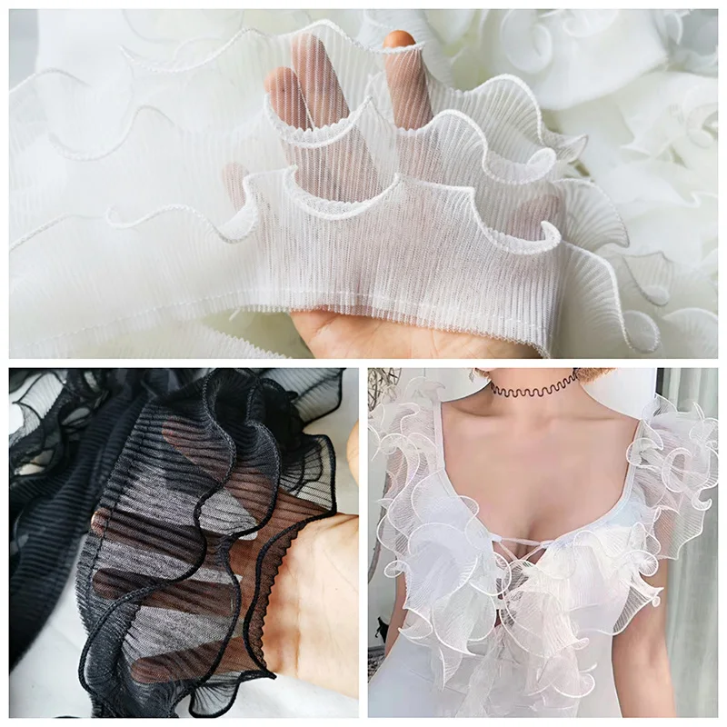 

3Meters White Three Layer Body Pleated Corrugated Lace 3D Folded Lace Material Ribbon Dress Collar Edge Trim Sewing Supplies