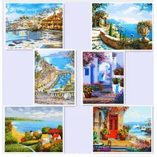 Бескаркасный пляжный морской пейзаж diy Цифровая живопись по номерам домашний Декор стены акриловая картина ручная роспись маслом для домашнего декора