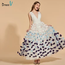 Dressv длинное платье для выпускного вечера цвета слоновой кости с v-образным вырезом, завышенной талией и открытой спиной, простое ТРАПЕЦИЕВИДНОЕ ПЛАТЬЕ с аппликацией по щиколотку, вечернее платье, платья для выпускного вечера