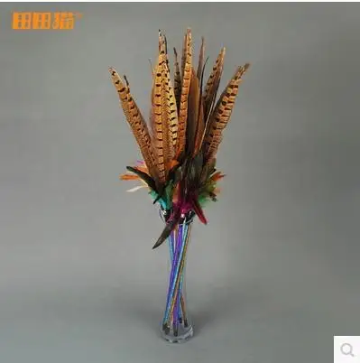 

New arrival natural double pheasant tail Turkey fluffy feathers make cat rods with bell 5pcs/lot free shipping mixture