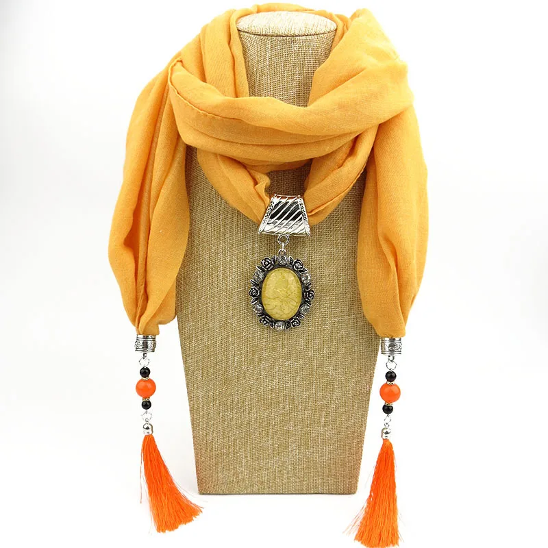 

2018 Vintage Bohemian Big Resin carves flower Pendant Solid Polyester Long Tassel Scarves Necklace for Women