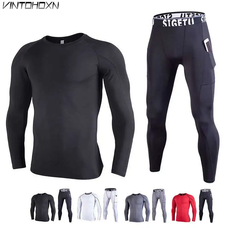 

2 Piece Men Quick Dry Compression Long Johns Fitness Winter Gymming Male Spring Sporting Runs Workout Thermal Underwear 901910