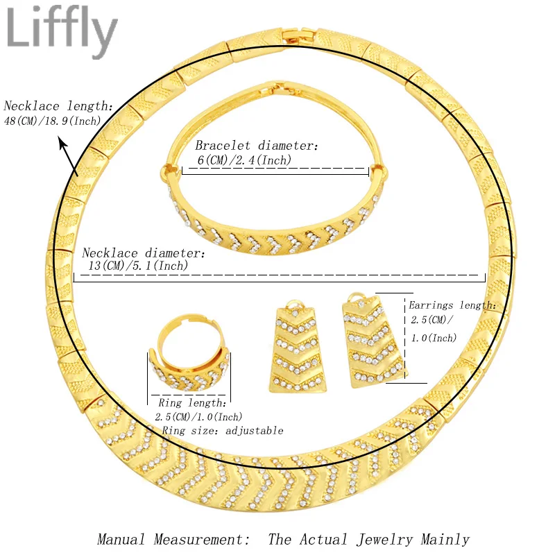 Набор классических ювелирных изделий Liffly 18 золотых комплектов ожерелье кольцо