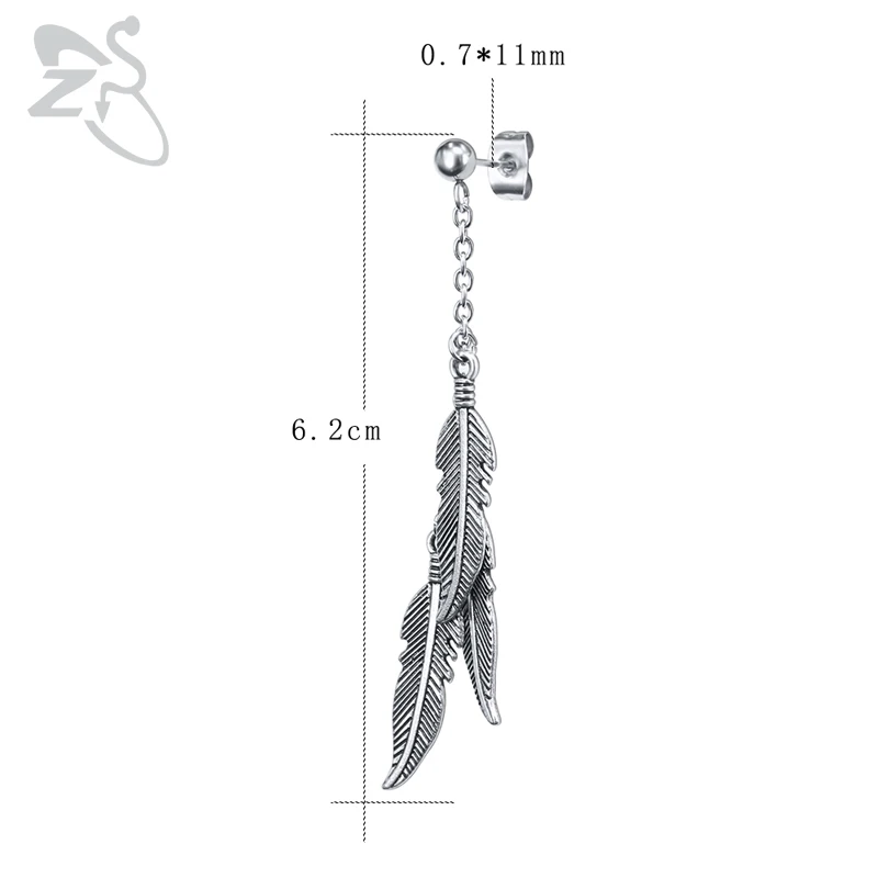 ZS, 1 пара, серьги в виде перьев для женщин и мужчин, Kpop, корейские серьги Brincos, серьги с кисточками, Длинные свисающие серьги из нержавеющей стали