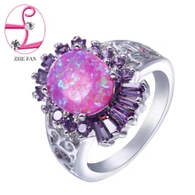 ZHE FAN Oval Pink Fire Opal Rings Purple AAA CZ Zirconia Luxury Ring Women Jewelry Valentines Day New Year Gift SIze 5 6 7 8 9
