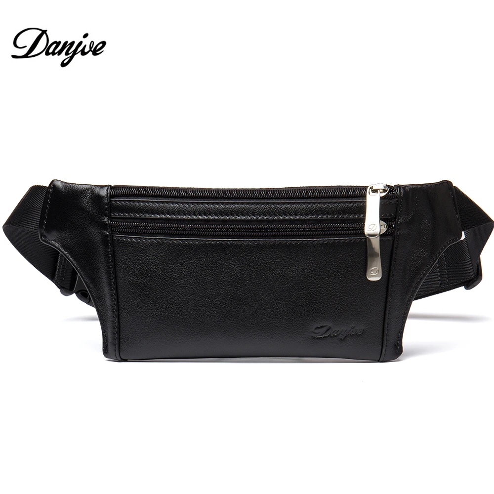 DANJUE Genuine Leather Men Waist Packs Waterproof Messenger For Man Soft Cowhide Black Chest Bag Multi-function Man Fashion Bag