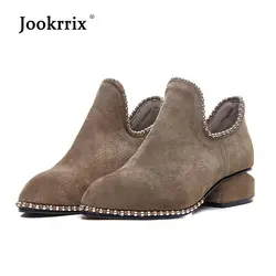 Jookrrix новый ретро Обувь на заклепках Для женщин модные брендовые Ботинки Челси женские chaussure осень, для женщин обувь реальные кожаные
