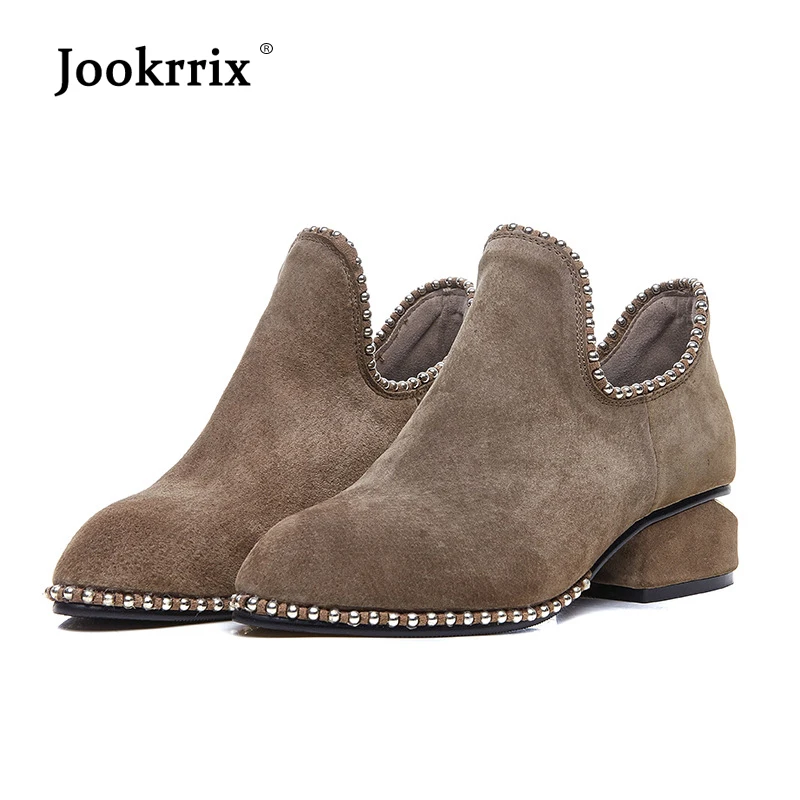 

Jookrrix New Retro Rivets Shoes Women Fashion Brand Chelsea Boots Lady chaussure Autumn Female footware Real Leather Ankle Boots