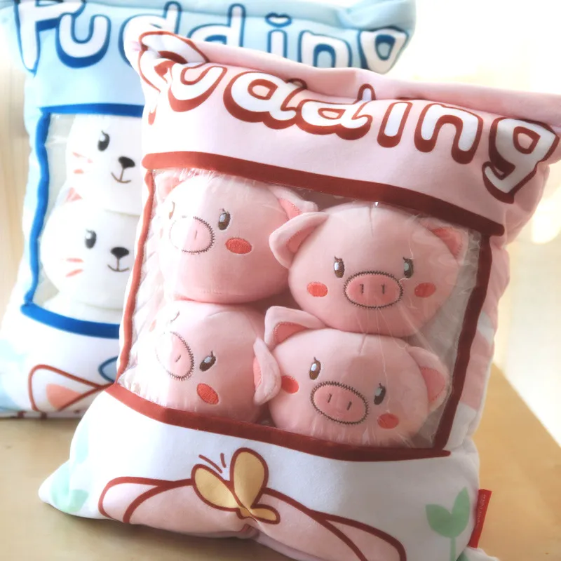 plush toy cartoon one bag pudding cat kitten pig piggy stuffed cushion pillow